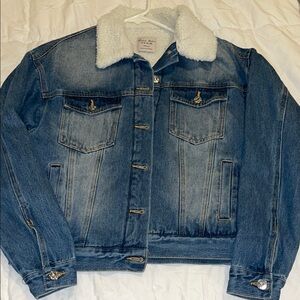 Blue Denim Jacket with White Sherpa Collar